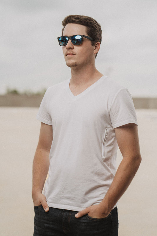 Slim Fit V Neck Tee Shirt with 2 Pockets