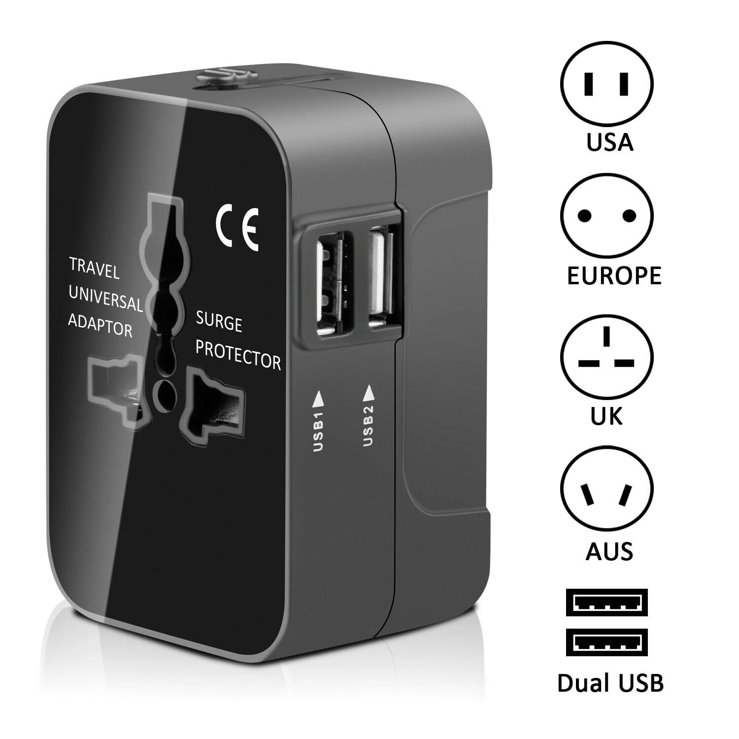 Universal Travel Adapter Converter-uk/eu/au To Us Travel Plug In White 