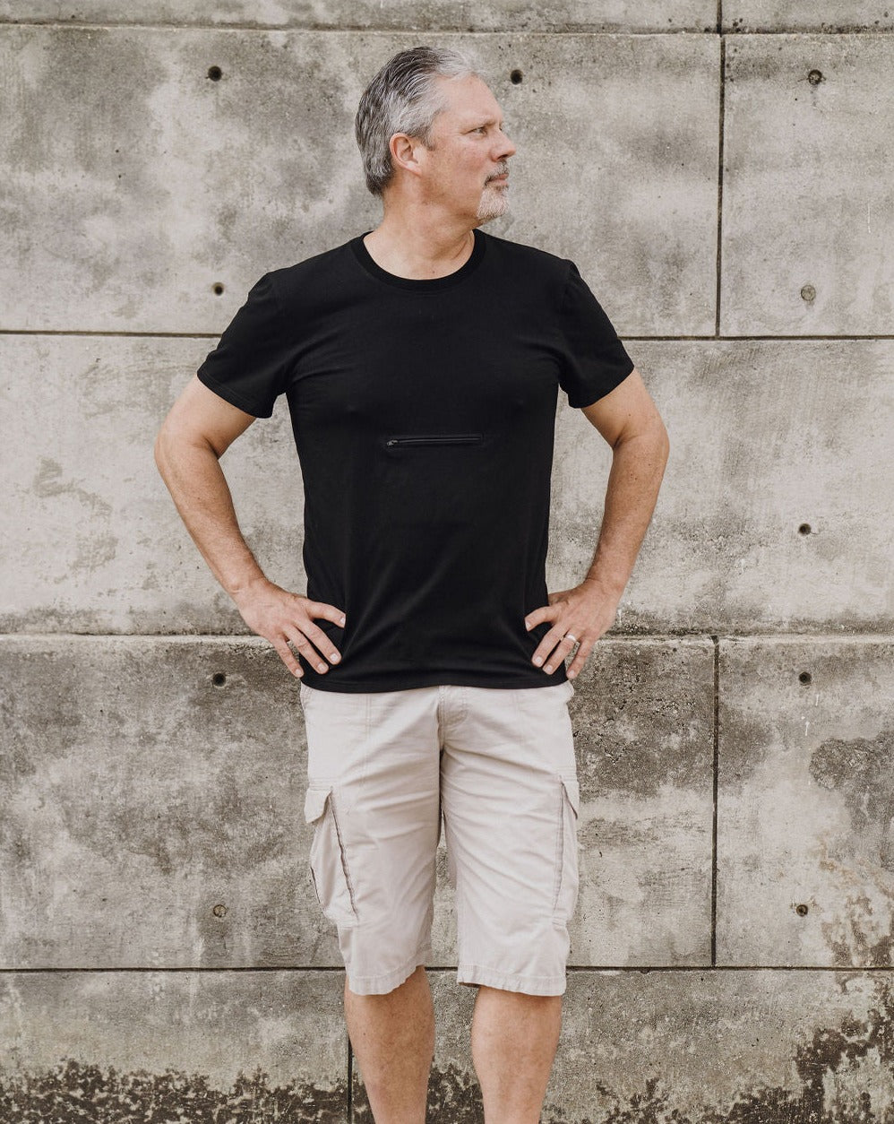 Crew Neck T-shirt with secret zipper pocket