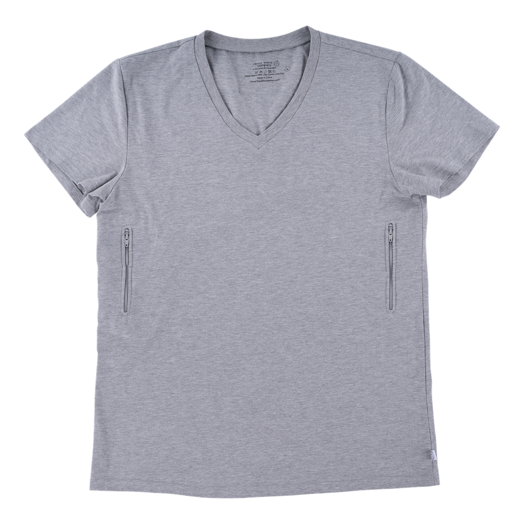 Unisex V Neck Tee Shirt with 2 Secret Hidden Pockets