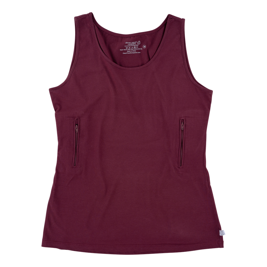 Clever Travel Companion Women's Tank Top - Workout Shirts Summer Tops | Pickpocket & Loss Proof Holiday Tour Ribbed Tank Tops - Sleeveless Tee Shirt with 2 Secret Pockets