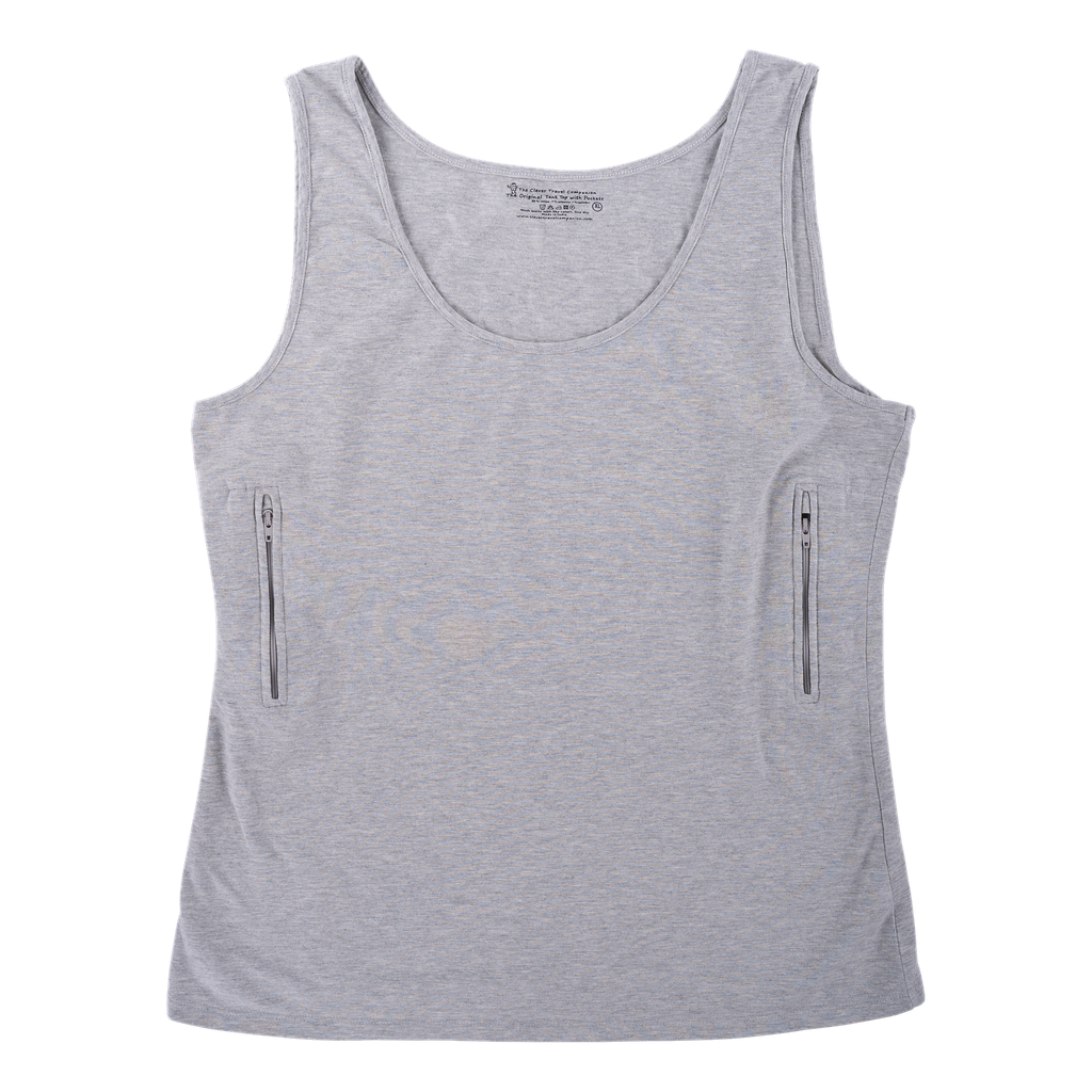 Clever Travel Companion Women's Tank Top - Workout Shirts Summer Tops | Pickpocket & Loss Proof Holiday Tour Ribbed Tank Tops - Sleeveless Tee Shirt with 2 Secret Pockets