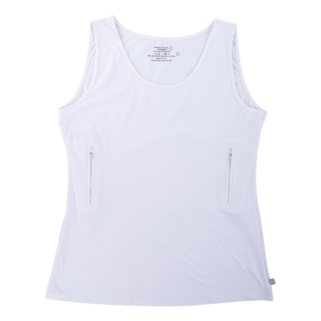 Clever Travel Companion Women's Tank Top - Workout Shirts Summer Tops | Pickpocket & Loss Proof Holiday Tour Ribbed Tank Tops - Sleeveless Tee Shirt with 2 Secret Pockets