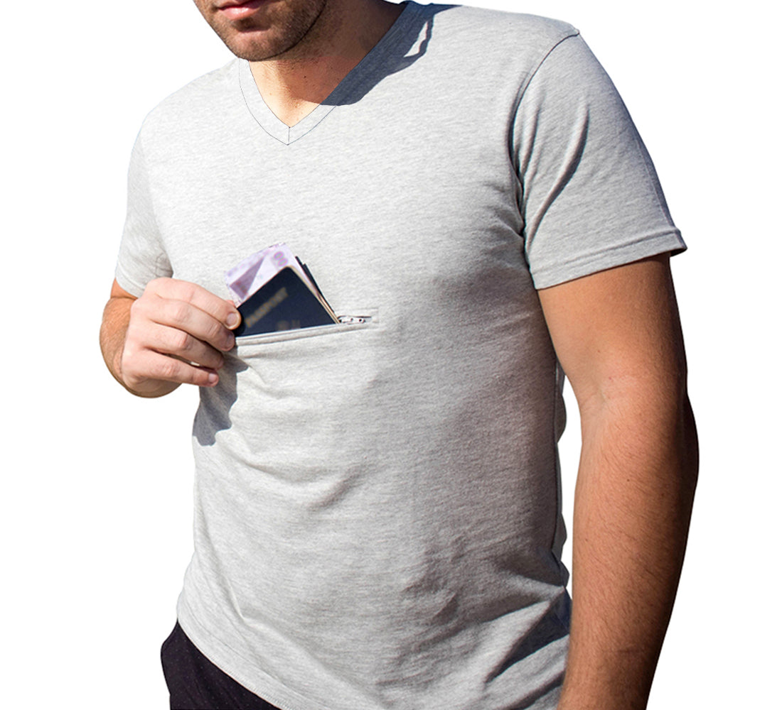 V-neck T-shirt with secret pocket