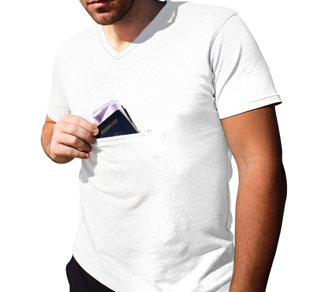 Clever Travel Companion V-Neck T-Shirt with Secret Pocket Gray / Small