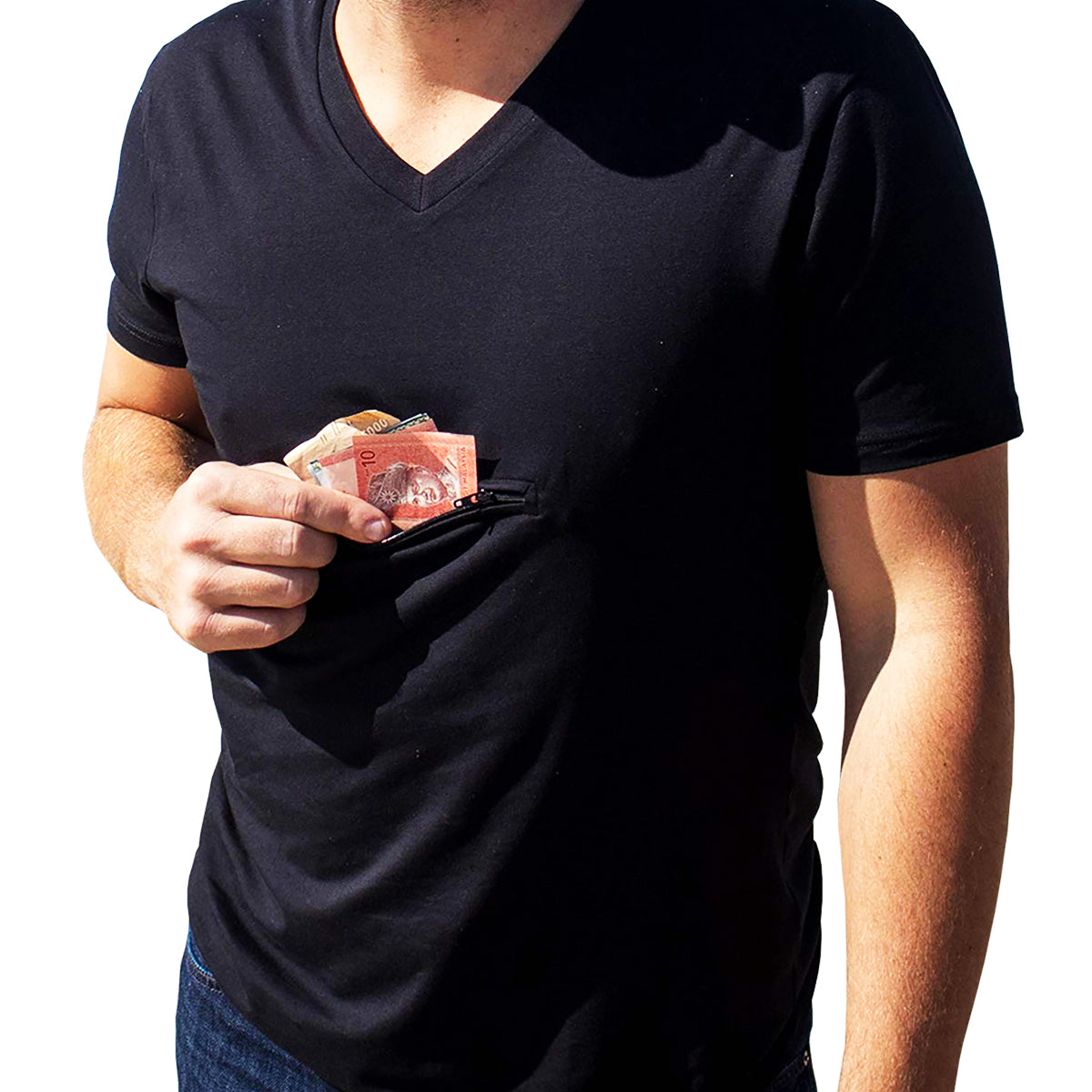 V-neck T-shirt with secret pocket