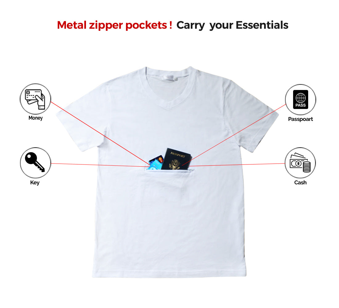 V-neck T-shirt with secret pocket