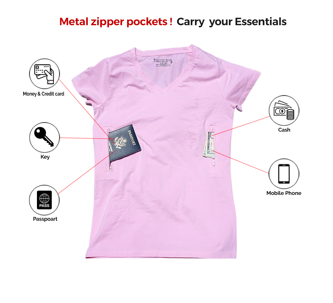 Women's Fitted V-neck T-shirt with 2 pockets
