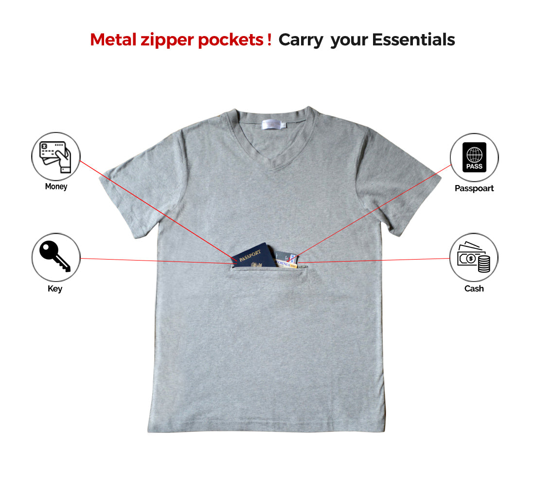 V-neck T-shirt with secret pocket