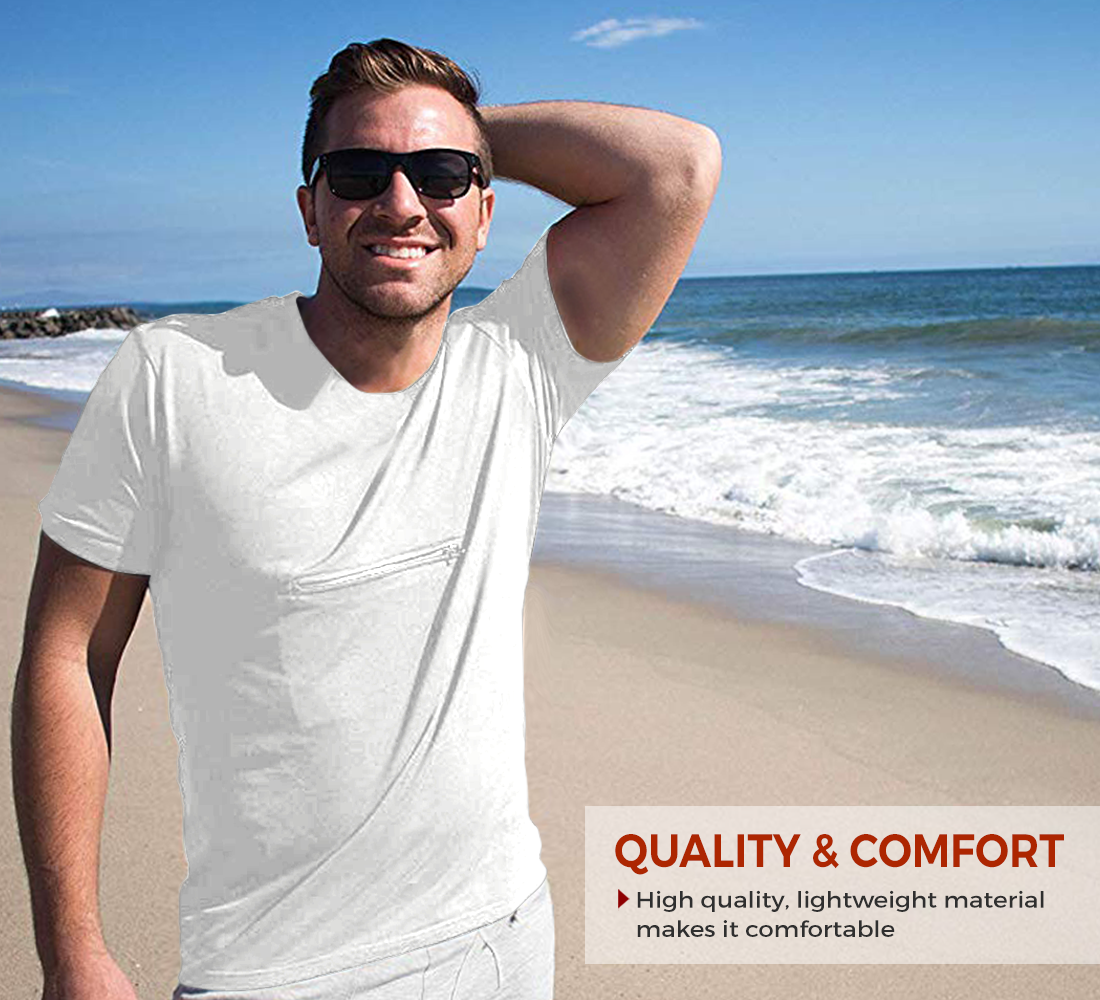 Crew Neck T-shirt with secret zipper pocket