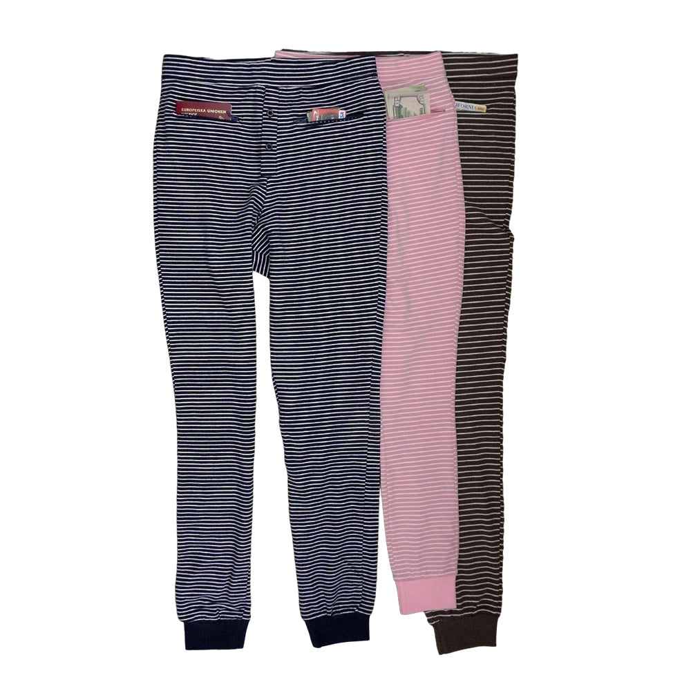 Unisex Striped Cotton Long Johns with Secret Pockets