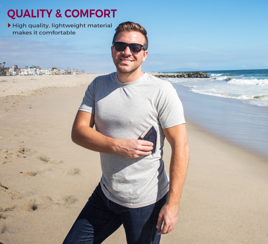 Crew Neck T-shirt with 2 secret zipper pockets