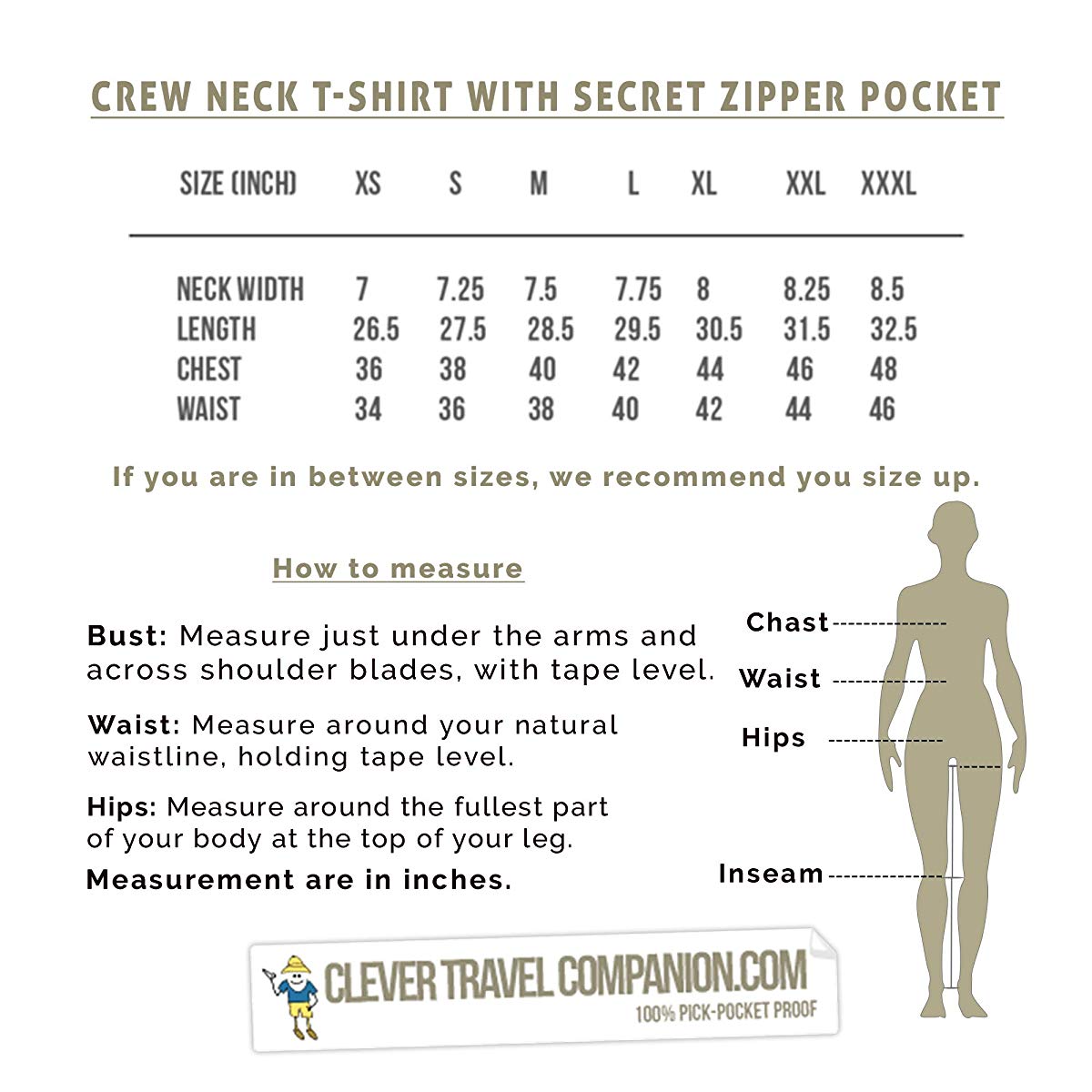 Crew Neck T-shirt with secret zipper pocket