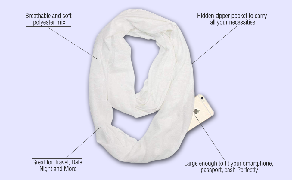 Infinity Lightweight Travel Scarf with Secret Zipper Pocket