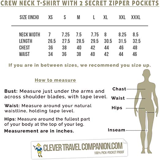 Crew Neck T-shirt with 2 secret zipper pockets