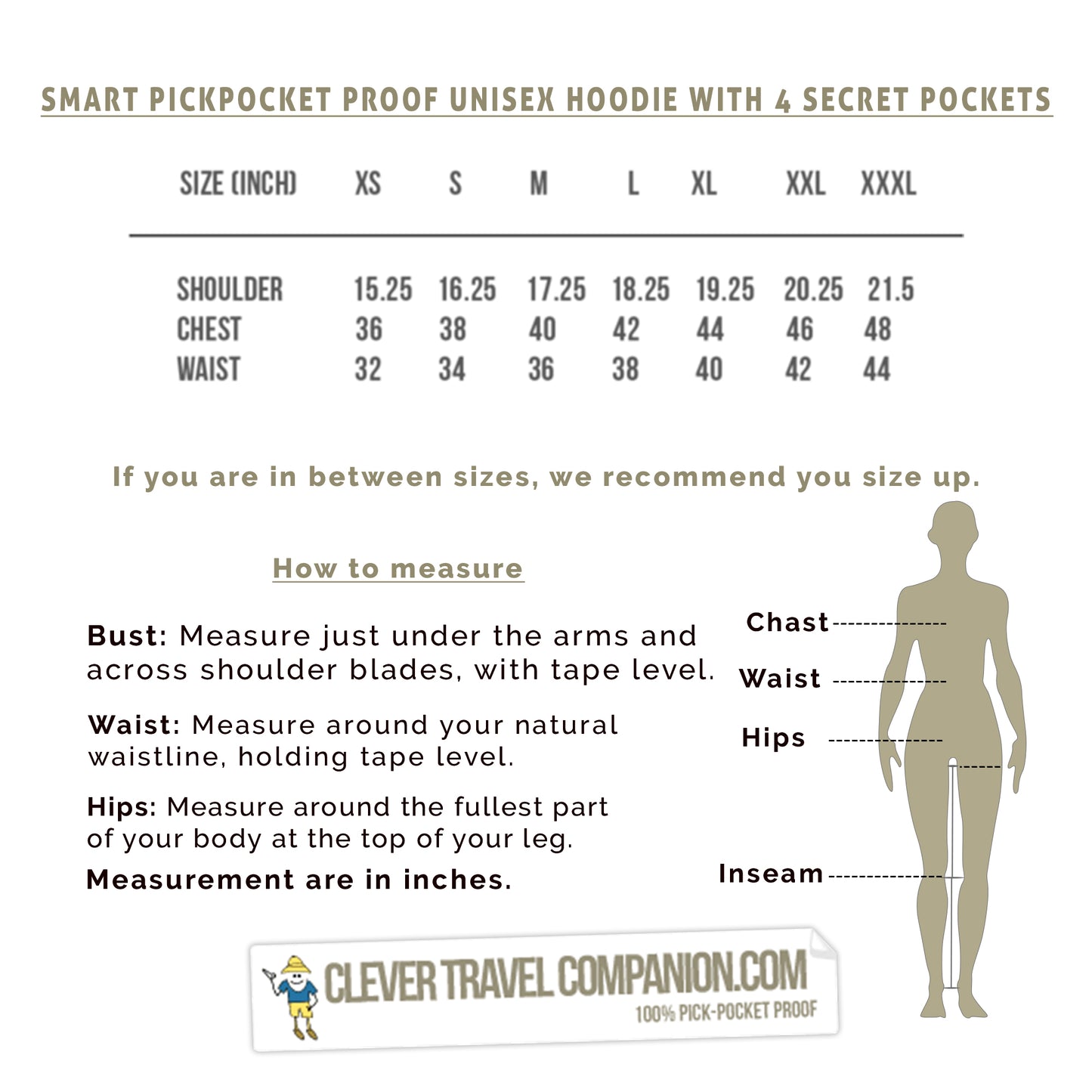 Smart Pickpocket Proof Unisex Hoodie with 4 Secret Pockets